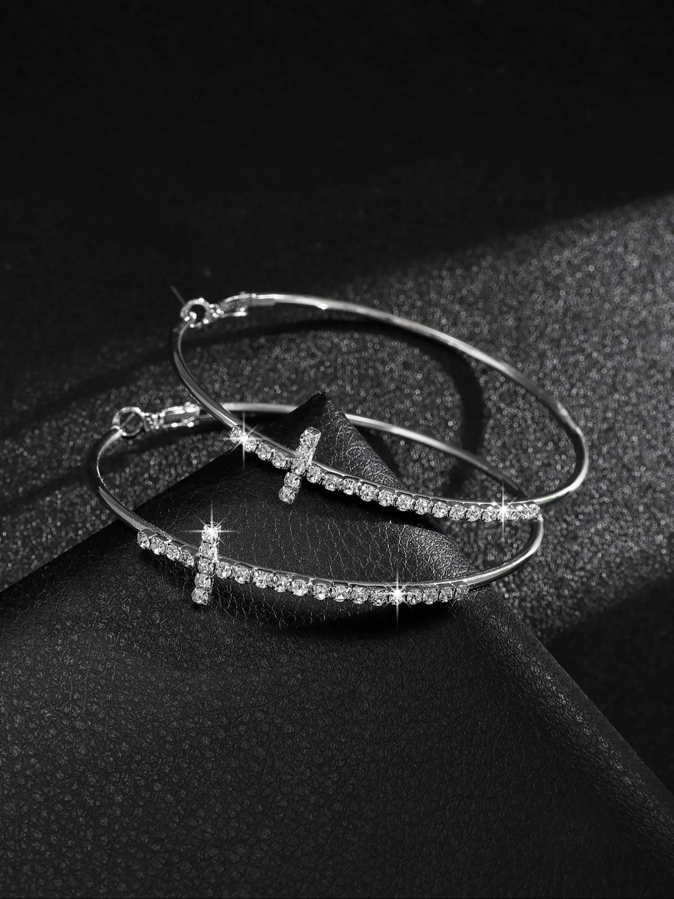 Women's Exaggerated Large Circle Earrings, Sparkling Cross Rhinestone Hoop Earrings, Studded Cross Earrings, Statement Earrings, Party Festival Earrings, Statement Hoops Earrings, Bling Stylish Accessory