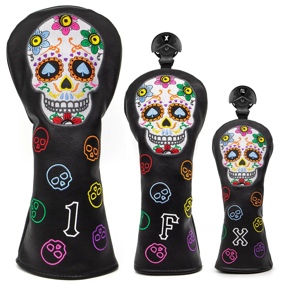 Golf Club Head Covers (Sugar Skull) – 4 options available. Premium driver, fairway wood, and hybrid covers for golfers. Durable and stylish