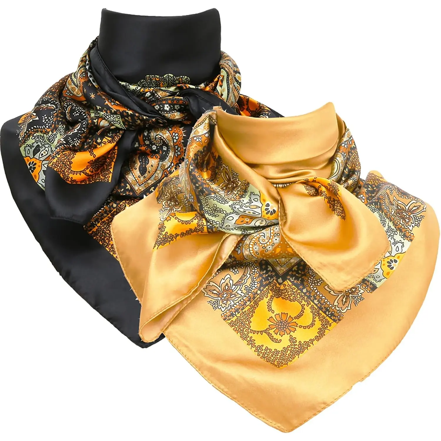 2 Pack Large Satin Scarves for Men 35.4 Inch Square Bandanas Silk Touch Cowboy Neck Hair Scarves Western Accessories