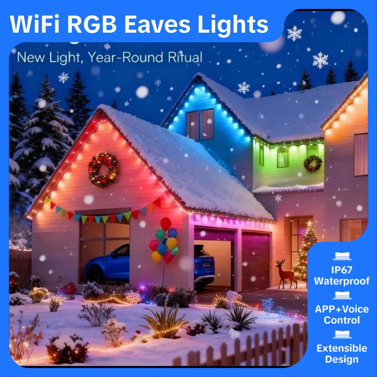 Giaki Smart Permanent Outdoor Eaves Lights,IP67 Waterproof,150ft 75LEDs,APP + Voice Control Smart Roof Lighting,Perfect Gift Idea for Holiday Home Decor,graduation decorations,Party,Festive,Ambiance Patio,Deck Decor Diy Scene Modes,Creativeled