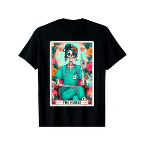 Women's Casual Short-Sleeve Round Neck Nurse-Themed Tarot Card Graphic Lady Top