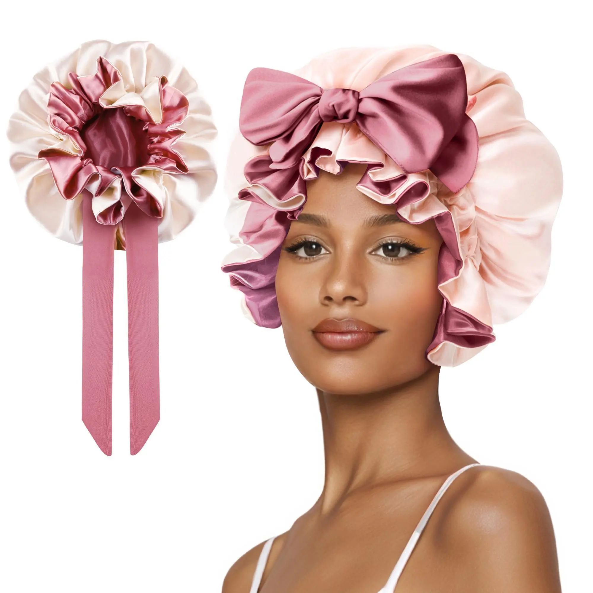 SeSe Code Store Double Layer Silk Bonnet for Haircare - Soft & Practical Sleeping cap with Elastic Tie Band for Curly & Natural Hair