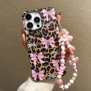 Sweet and sexy leopard print bow design anti-drop phone case, Phone protector, with lanyard accessories, compatible with iPhone 17, 17 Pro Max, 16 Pro Max, 14, 13, 12, 11 Pro Max, XS Max, X, XR, 8, 7, Plus, Mini