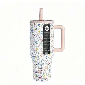 HydroJug 40oz Traveler  Wildflower Art Illustration Print Style Tumbler with Triple-Wall Insulation FlipStraw Lid for All-Day Hydration Portable Insulated Flask Mug Printed Drinkware Bottled Bottled  Drinkware Drinkware outdoorfun