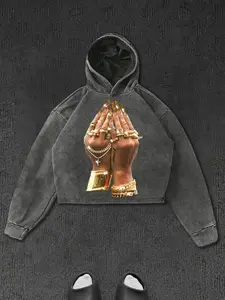 Street Style Hoodie with Jewelry Print, Loose-Fitting Warm and Comfortable, Perfect for Daily Wear and Trendy