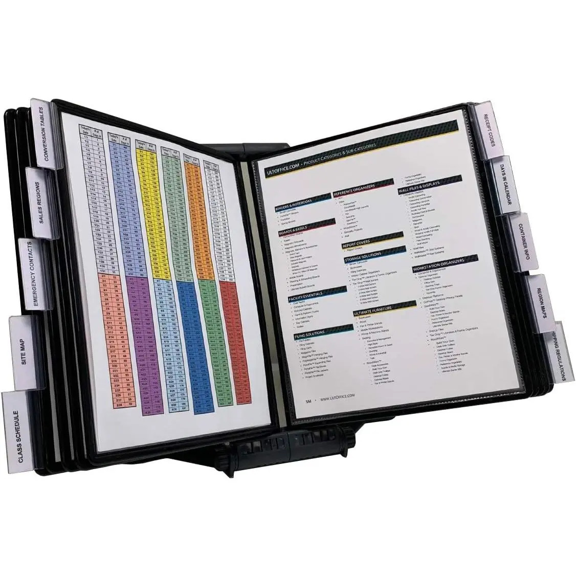 AdjustaView 10-Pocket Desk Reference Organizer with Easy-Load Pockets and Compact Weighted Base for Stability, Black Pockets