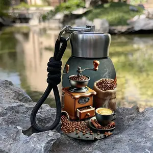 1pc 10.5oz Dual-Layer Vacuum Insulated Stainless Steel Travel Coffee Cup, Vintage Style Illustration, Reusable for Hot & Cold Drinks