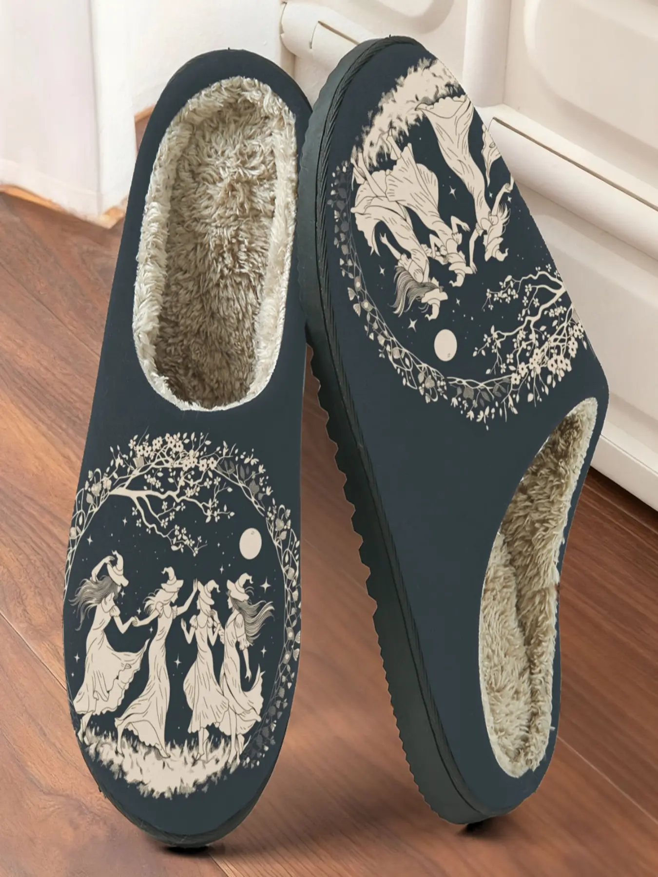 Mystical Fairy Witch Home Slippers, Plush Lining, Warm Footwear, Thick Sole Shock Absorption, Winter Essential, Sporty Style