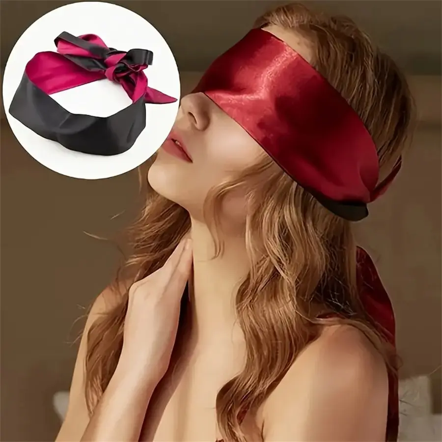 Silk Long Eye Mask Cover, Smooth Soft Strap Sleep Eyemask, Valentine's Day Gift, Comfortable Sleeping Aid, Elegant Nightwear Accessory, Double-Sided