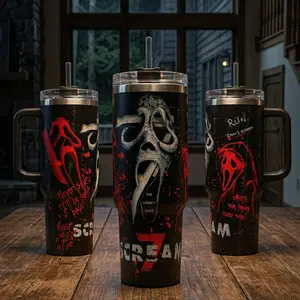 Ghostface Scream 7 Tumbler 40oz 20oz Movie Custom Cup 40 oz Tumbler With Handle, Tumbler 20oz No Handle, Gifts For Fans
