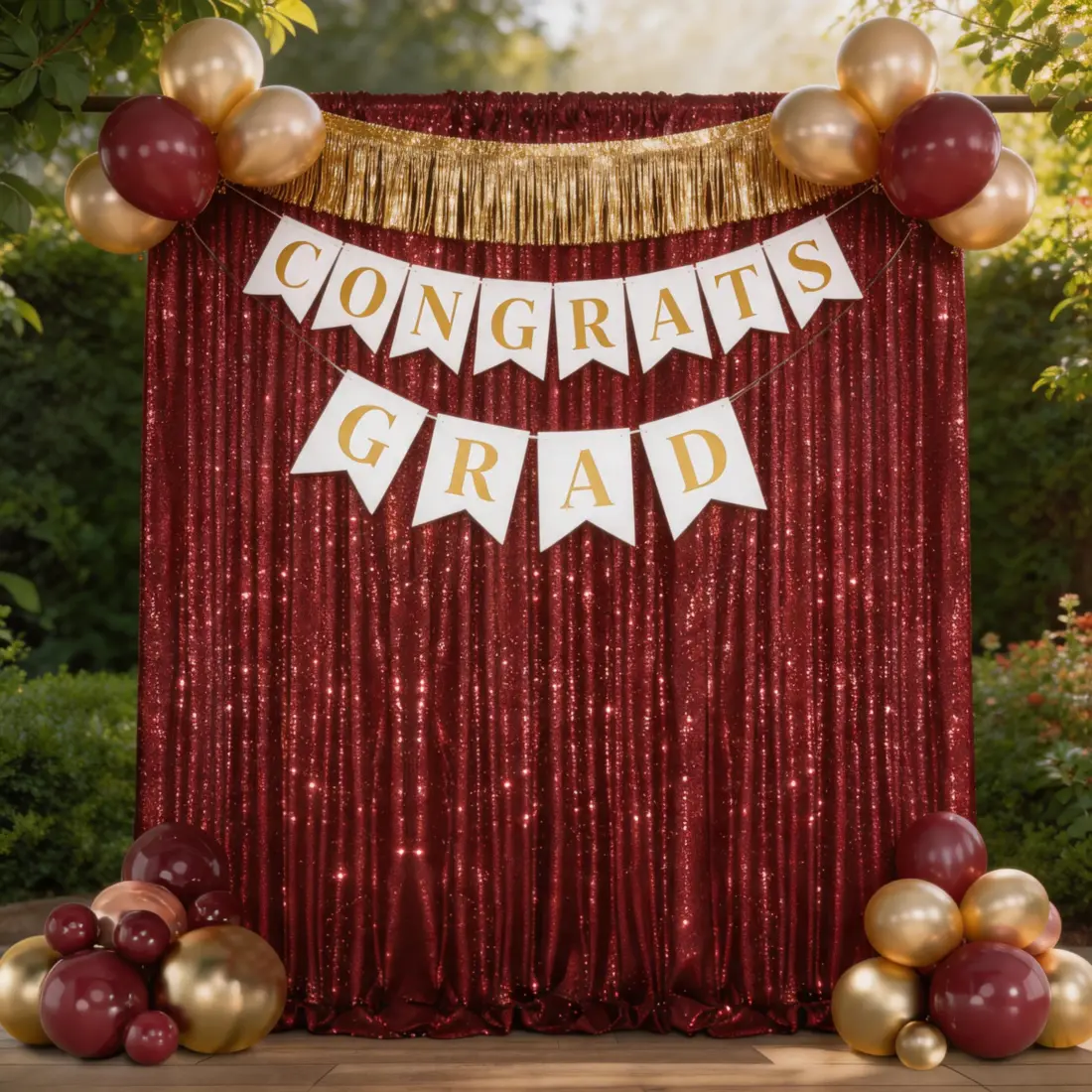Luxury Burgundy Polyester Shiny Round Sequin Backdrop Curtain (1 Piece, 10x10 ft) - Festive Party & Wedding Photography Business Event Decor (Home & Festive Supplies), One Piece