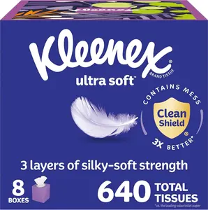 Kleenex Ultra Soft Facial Tissues, 8 Cube Boxes, 80 Tissues per Box, 3-Ply, Packaging May Vary Kimberly-Clark Corp.