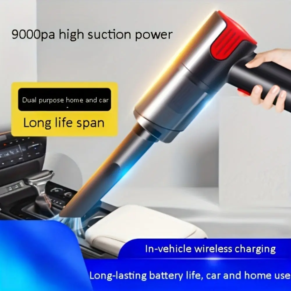 Cordless Handheld Vacuum Cleaner - 9000Pa High Suction, Lightweight (Approx 0.5kg), High-Quality ABS Plastic, Light-Up, Bagless, Quiet, Compact, USB Rechargeable, USB Interface, Durable Metal Filter, Dual Purpose Home and Car Use