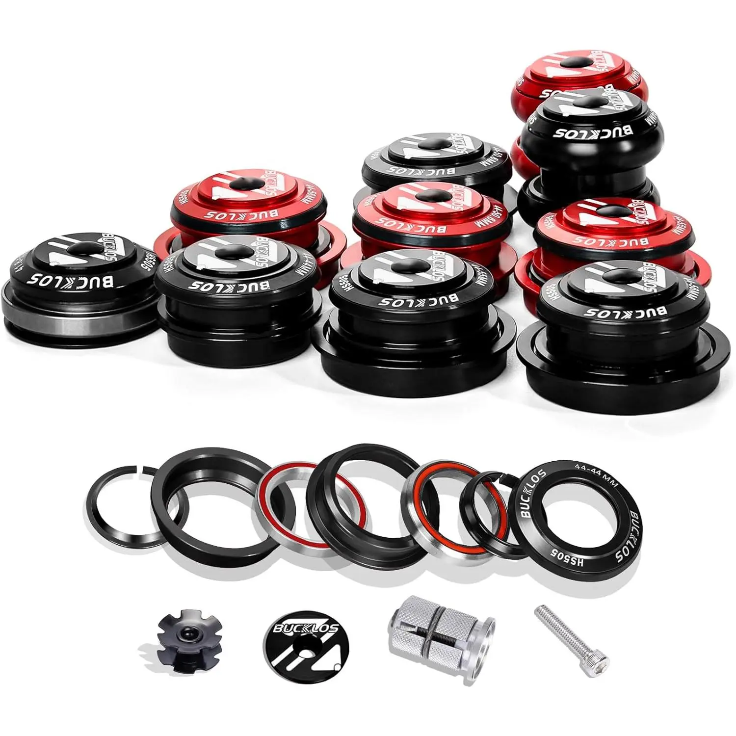 BUCKLOS 44-55mm Tapered ZS Bicycle Headset, Threadless Aluminum Alloy for MTB & Road Bikes, Fits 1-1/8" 28.6mm Straight Steerer Fork with Double Sealed Bearings, Includes Expander Plug & Star Nut, Fork Compatible, 28.6 Mm Straight Steerer Fork Head Tube