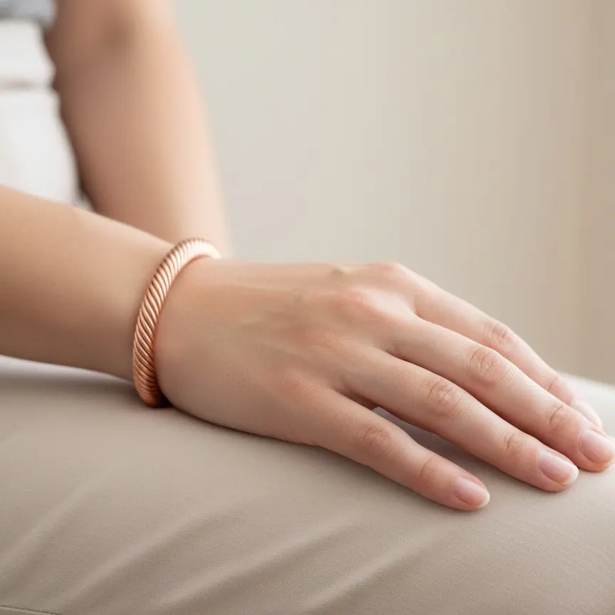 Unisex Shiny Copper Twisted Bangle - Semi-Hollow, Wired Neodymium Magnet, Durable Costume Jewelry for Magnetic Therapy, Blood Circulation Support