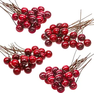 20 PCS Artificial Holly Berries – Mini 10mm Fake Berries on Wire for Christmas Tree, Wreath, Garland & DIY Holiday Crafts