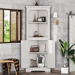 Tall Corner Cabinet with Doors for living room, bathroom,Dining Room or Kitchen,White