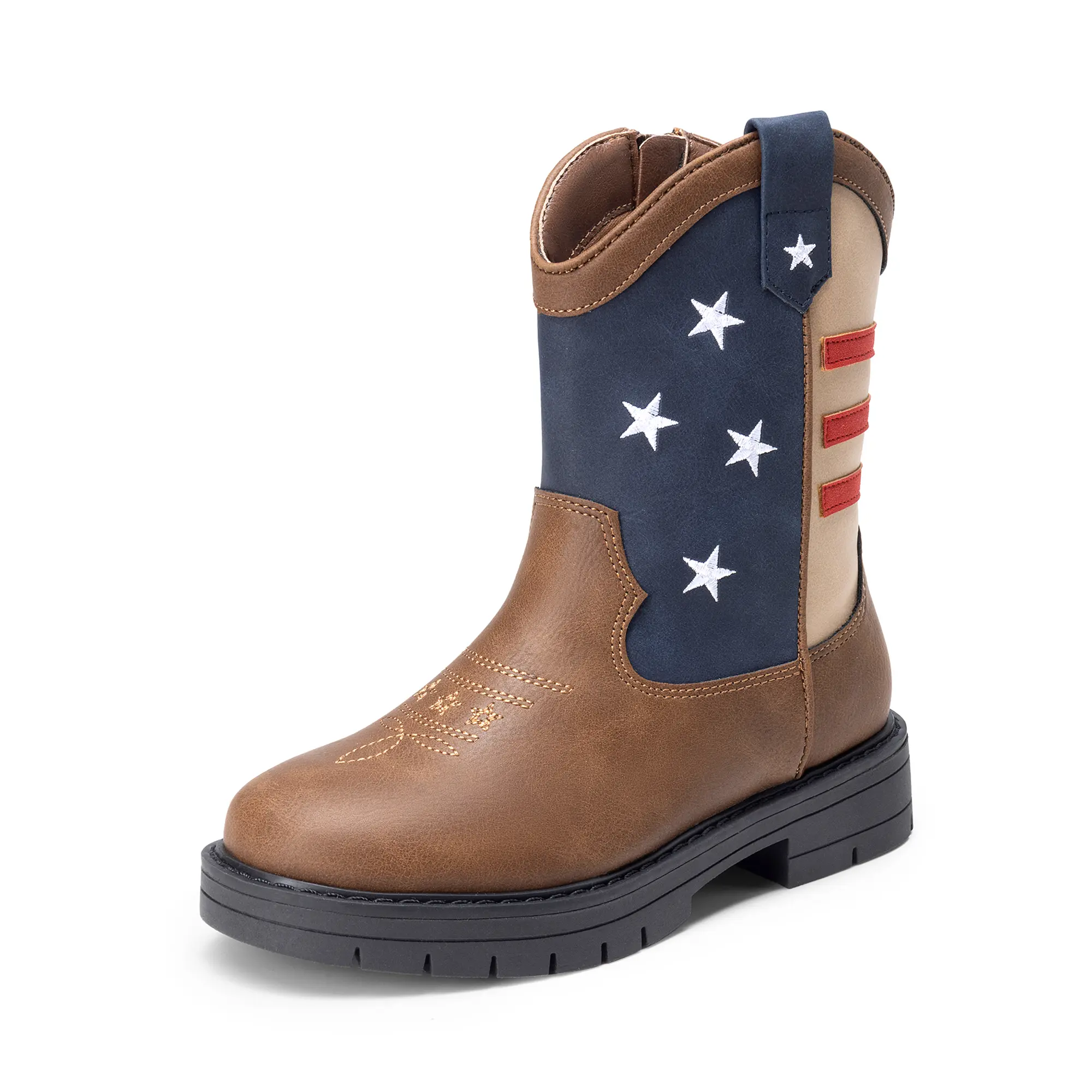 DREAM PAIRS Boys Girls 4th of July Cowboy Boots Kids Western Riding Mid Calf Boots with Side Zipper Toddler/Little Kid/Big Kid Footwear Boys Shoes
