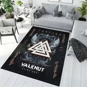 Valknut Viking Rune Skull Crystal Velvet Area Rug Non‑Slip Nordic Game Room Rug #VikingRuneRug #NordicDecor #ValknutSkullRug #GamerRoomCarpet #CrystalVelvetRug