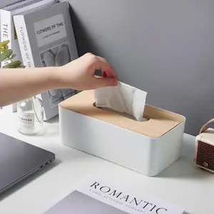 Modern Plastic Tissue Box with Bamboo Lid, Stylish Rectangular Tissue Dispenser for Kitchen Bedroom Living Room Decor Organization, Bathroom Organizing Accessories