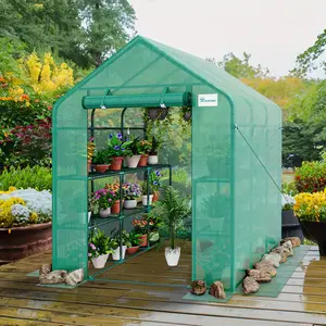 2024 Greenhouse Walk-in Outdoor 3 Tier 6 Shelves PE Cover Zipper Door Green House Anti Tear Plant Cover w/ Ground Pegs Ropes for Garden and Backyard