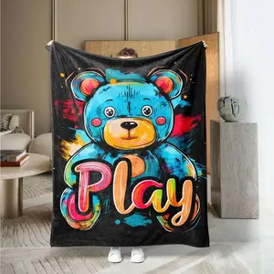 Colorful Doll Bear Print Blanket, Soft Skin-Friendly Casual Throw, Indoor Rest Outdoor Leisure, Hand Wash, Perfect Gift