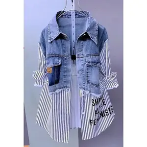 Women’s New Patchwork Denim Jacket/Shirt Top – Korean Style for Spring & Autumn, Casual Jean Jacket, Female Windbreaker