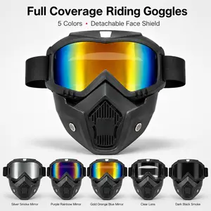 2-in-1 Full Coverage Riding Goggles Mask Goggles, Detachable Face Shield Sunglasses, Windproof Dustproof Protective Eyewear for Cycling, Motorcycle, ATV, Farm Work, Outdoor Sports, Hiking, Yard Work, Men Women, Black