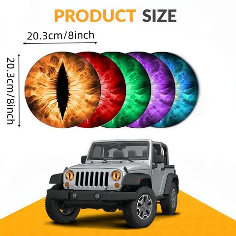 (3D Stereo Beast Eyes Headlight Decals) Round Eye Decals for Jeep Headlights, Funny Car and Truck Body Window Bumper Decoration Stickers (a pair)