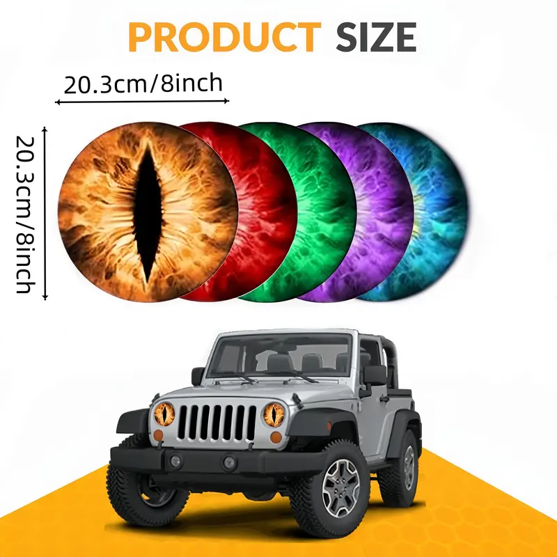 (3D Stereo Beast Eyes Headlight Decals) Round Eye Decals for Jeep Headlights, Funny Car and Truck Body Window Bumper Decoration Stickers (a pair)