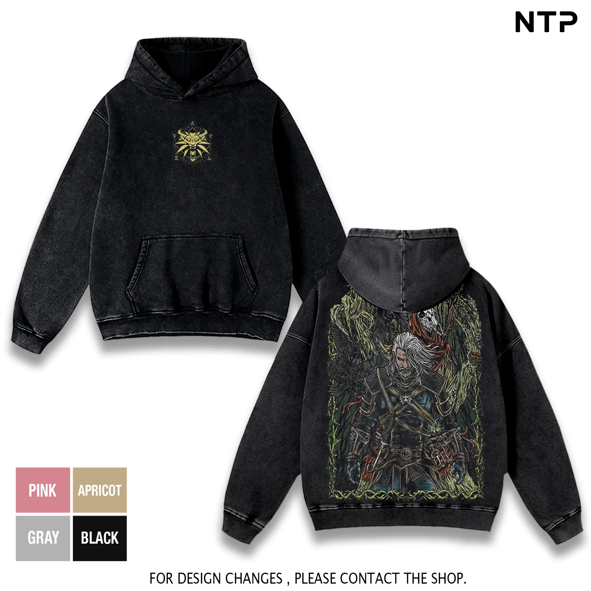 THE WITCHER- GERALT OF RIVIA Vintage Washed T-Shirt Hoodie — dark fantasy streetwear inspired by the legendary White Wolf | Premium gothic artwork, heavyweight feel, and perfect for RPG fans, gamers, and medieval aesthetic fits