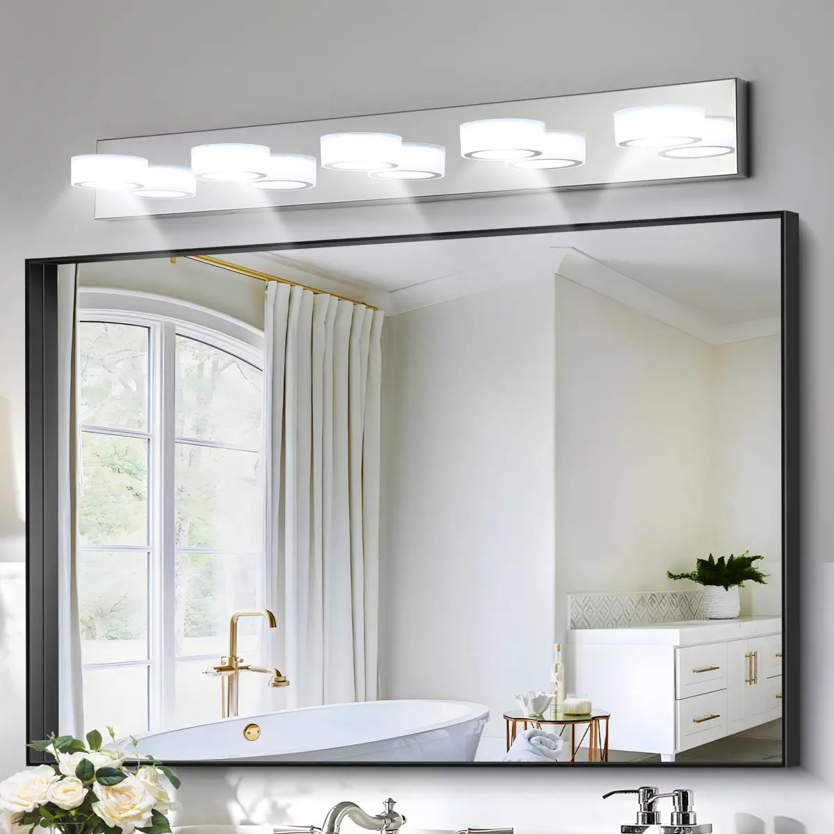 37" Modern 5-Light LED Vanity Light Fixture - Chrome Finish with Acrylic Light Shades - Energy-Efficient Bathroom Wall Sconce - Dimmable for Mior, Shower, and Bathroom Decor