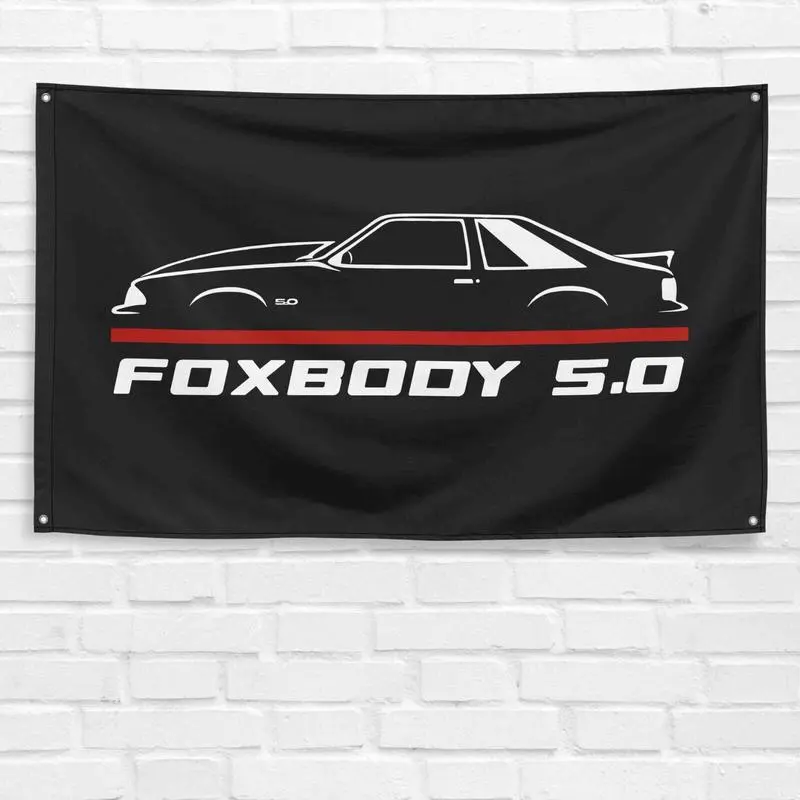 Mustang Foxbody 5.0 Cowl Enthusiast Banner Flag, 3x5 ft, Wall Decor, Durable Polyester Stands Up to Use, Rich Print Keeps Colors Party-Ready