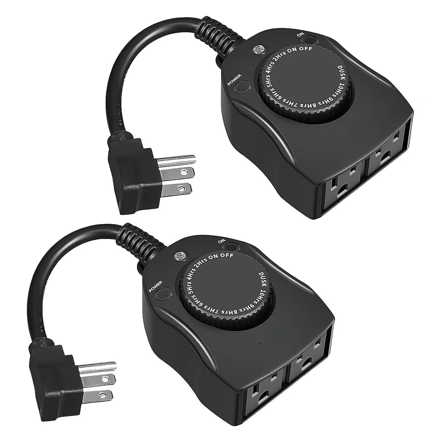 Outdoor Christmas Light Timer,  Sensor Countdown, Outdoor Timers for Electrical Outlets , 2 Grounded Outlets for Christmas Lights, 15A 1/2HP, CSA Listed (2 Pack), Outdoor Lighting