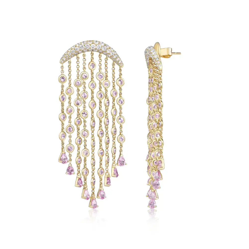 Pink Sapphire and Diamond Chandelier Earrings