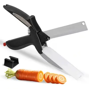 Food Cutting Scissors with Built-in Chopping Board - Premium Stainless Steel Kitchen Shears for Vegetables Fruits Meat Poultry - 2-in-1 Multi-Purpose Dishwasher Safe