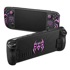 PlayVital for Steam Deck OLED/LCD Cyber Spider Protective Case, Anti-Slip Silicone Grip Cover with Back Button Enhancements, Thumb Grips and Trackpad Skins