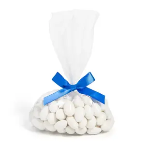 5 1/2" x 11" Bulk Medium Clear Cellophane Bags with Royal Blue Bow Kit for 50