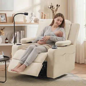 Furnimart Motorized Rocking Chair for Nursery with Adjustable Armrests, 3-Motor Reclining Chair, Rotating Nursing Chair, Nursing Chair with Phone Holder and Side Storage, Soft Waterproof Fabric