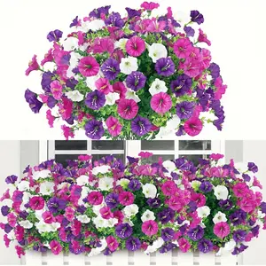 Artificial flowers for outdoor decoration, realistic low-growing morning glories, white, purple, and magenta, suitable for outdoor gardens, flower baskets, porches, supermarkets, hotels, wedding arrangements, holiday celebrations, indoor and outdoor home