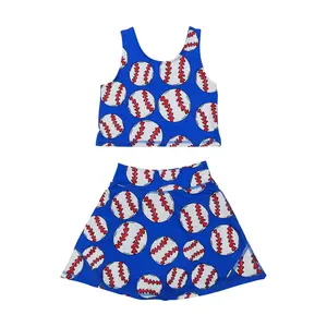 Summer Athletic Sleeveless Baseball Sport Girl's Stretchable Crop Skirt  Set