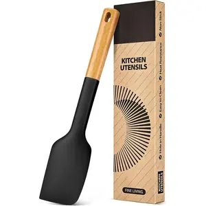 Silicone Heavy-Duty Spatula, Great For Tough Mixing And Stirring, Sturdy Bpa-Free Matte Silicone, Wooden Handle Rubber Scraper For Nonstick Cookwares (BLACK)