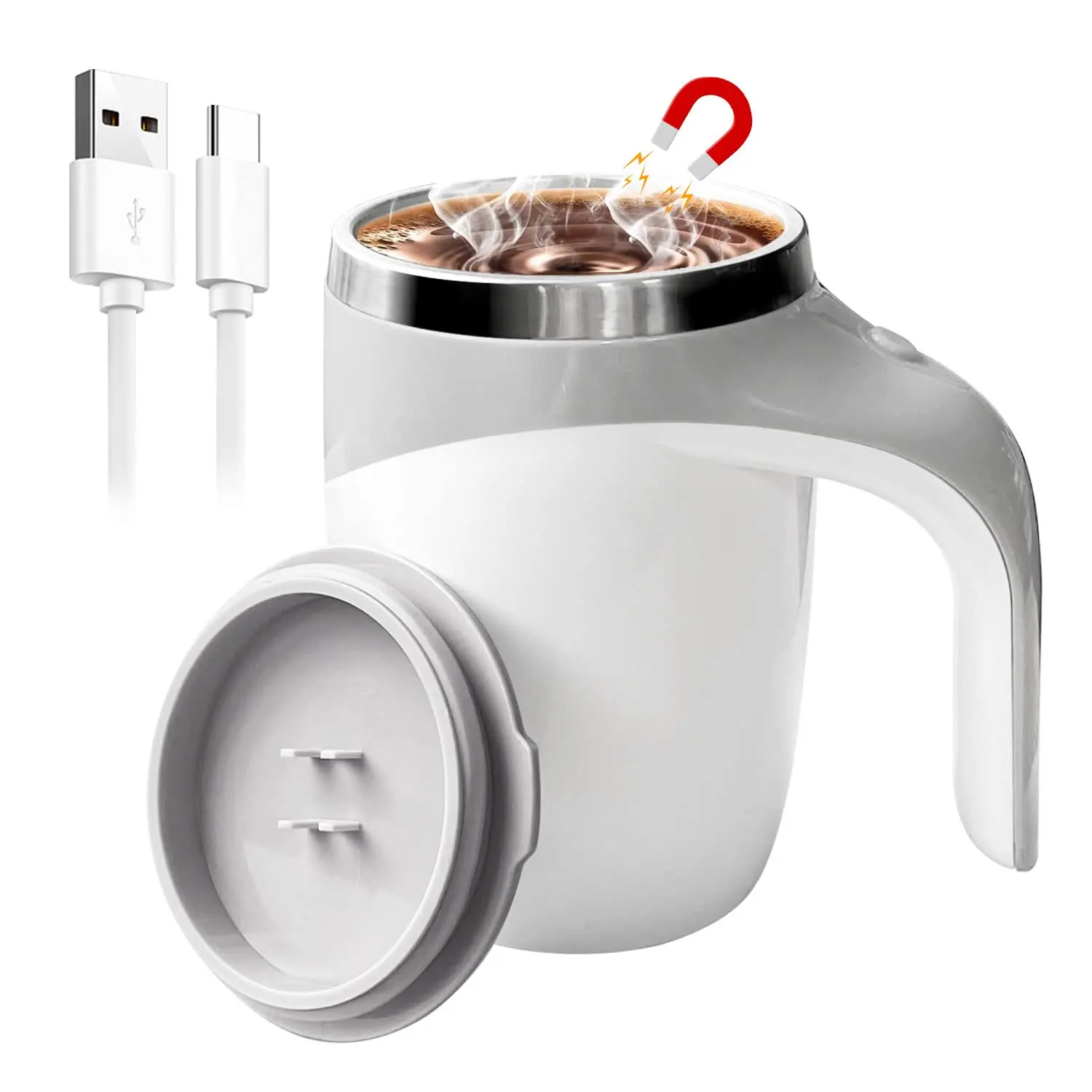 Self Stirring Coffee Mug, Electric Self Mixing Mug Automatic Magnetic Coffee Cup, Rechargeable 380ML Stainless Steel Mug for Coffee Milk Cocoa Tea Hot Chocolate