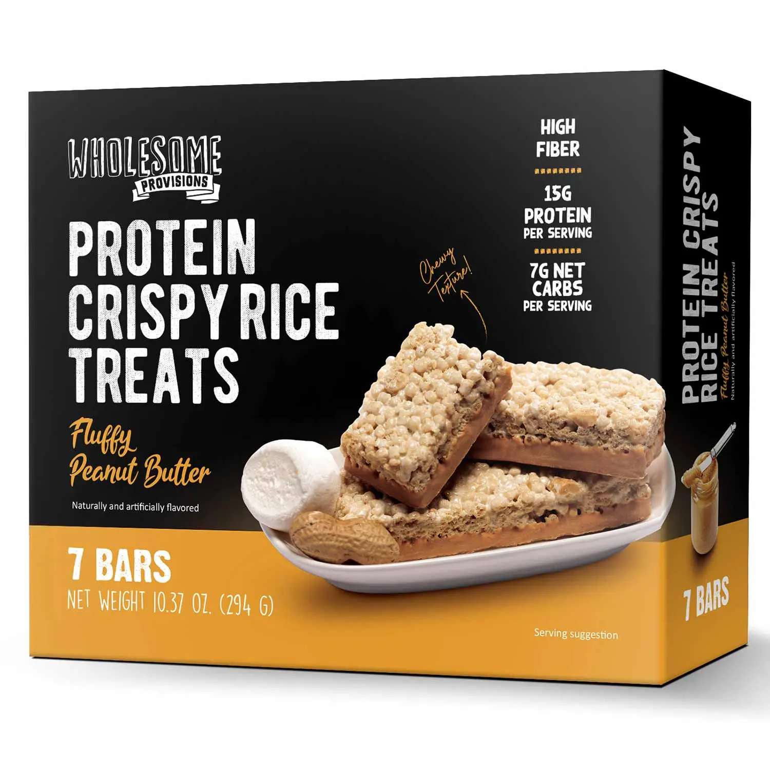 Peanut Butter Protein Rice Crispy Treats - 15g Protein, Low Carb 7g Net, High Fiber, Soft & Chewy Peanut Butter Protein Rice Crispy Treats - 15g Protein, Low Carb 7g Net, High Fiber, Soft & Chewy