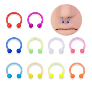 Human body piercing acrylic nose ring night light soft pole horseshoe-shaped ring spaced ear ring jewelry wholesale piercing stud 10-piece set