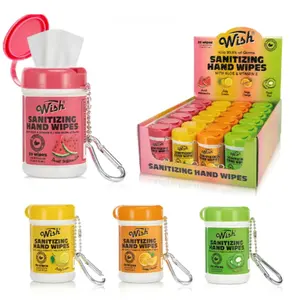 4 Pack-20ct,Wish Hand Canisters Travel Size,Mini Hand Wipes,With Kiwi, Orange, Watermelon, Lemon Scents,For Travel, Outdoor Picnics, Kitchen, Bathroom, Household Cleaning Supplies, Dish Towels, Stove Cleaning Cloths
