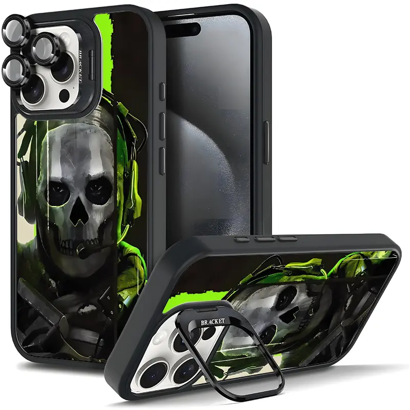 Call of Duty Warrior Skull Pattern Phone Case For Samsung iphone 17 AIR 16 15 14 13 12 11 PRO PLUS MAX COOL Fashionable Tough Durable Metal lens frame Film Bracket Stand Gift Full Protection Camera Holder Phone Cases Cover 11X-L0284, Accessories,