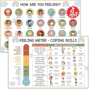 Feelings Chart for Kids Coping Skills Emotions Chart Poster Calm Down Corner Supplies Mental Health Posters for Kids School Counselor Psychologist Toddler Preschool Homeschool Decoration