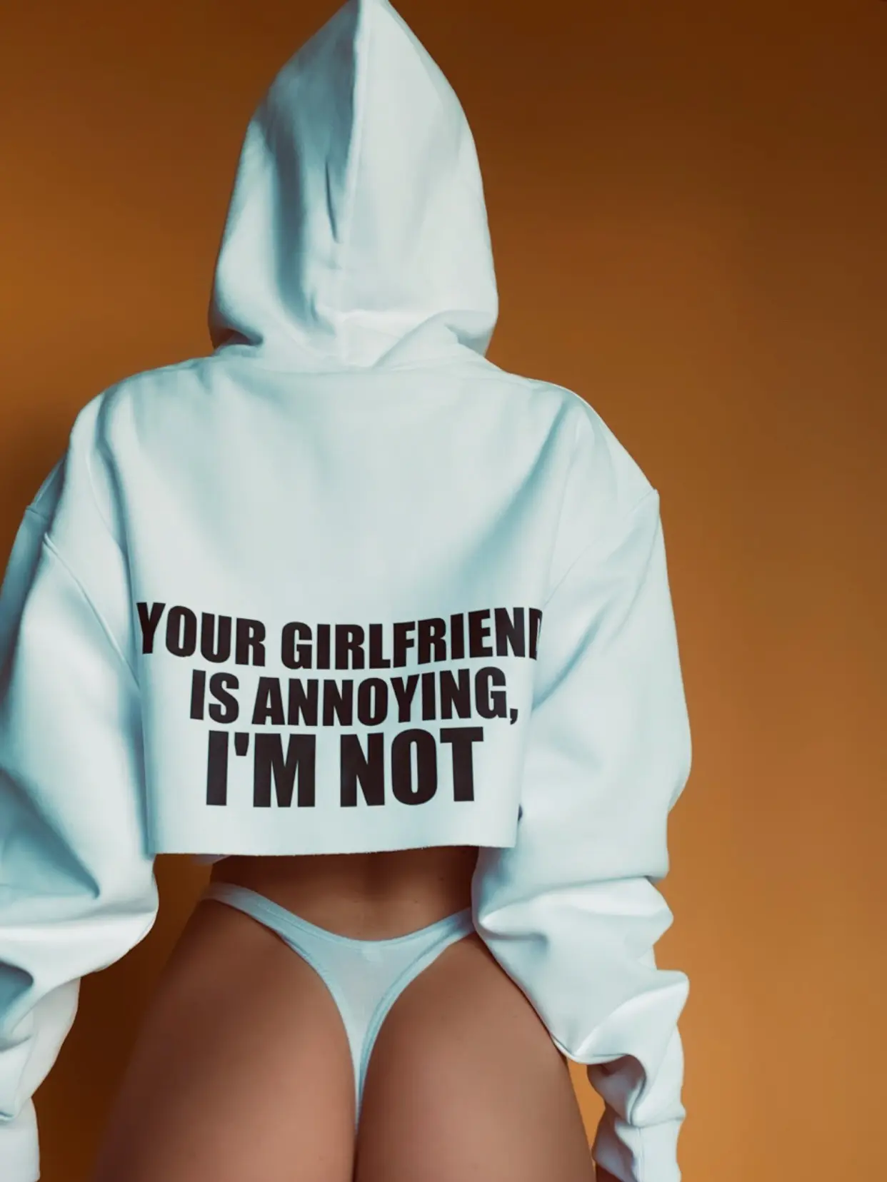 Your Girlfriend is Annoying- I'm not!  Women's Champion Cropped Hoodie (white)