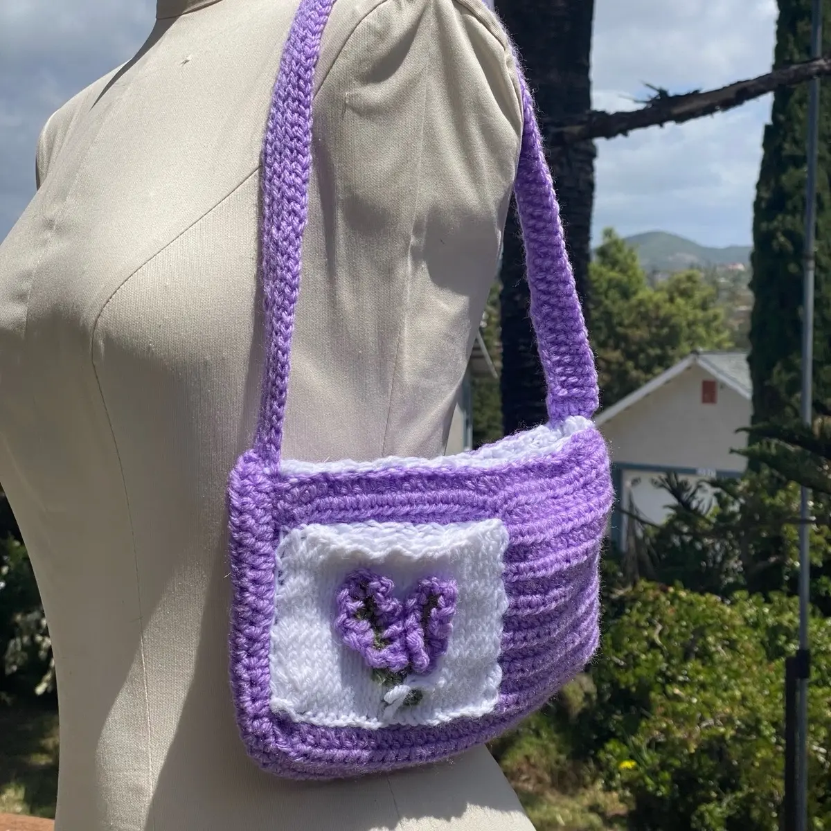 Crocheted Lavender Messenger Bag